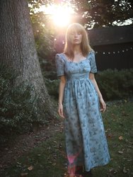 Beatrice Maxi Dress With Sweetheart Neckline / Cottage Blue + Pewter Green Toile Cotton - Cottage Blue + Pewter Green
