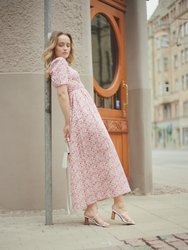 Beatrice Maxi Dress with Sweetheart Neckline - Pink (Ruby Red on Milk Cotton) Floral