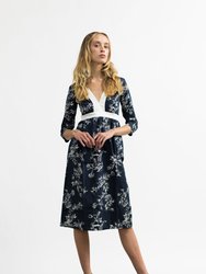 Carla Dress / Navy + Milky White Floral Cotton - Navy Milky White