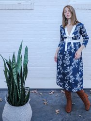 Carla Dress / Navy + Milky White Floral Cotton