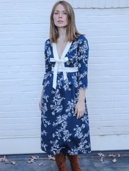 Carla Dress / Navy + Milky White Floral Cotton