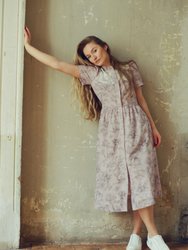 Clover Shirt Dress In Lilac + Vintage White Toile Print Cotton Voile