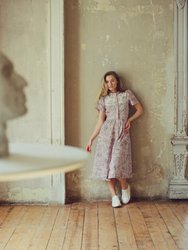 Clover Shirt Dress In Lilac + Vintage White Toile Print Cotton Voile