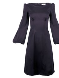 Daphne Midi Dress With Bust Seam Detail And Blouson Sleeves / Black Cotton