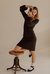 Daphne Midi Dress With Bust Seam Detail And Blouson Sleeves / Black Cotton - Black 