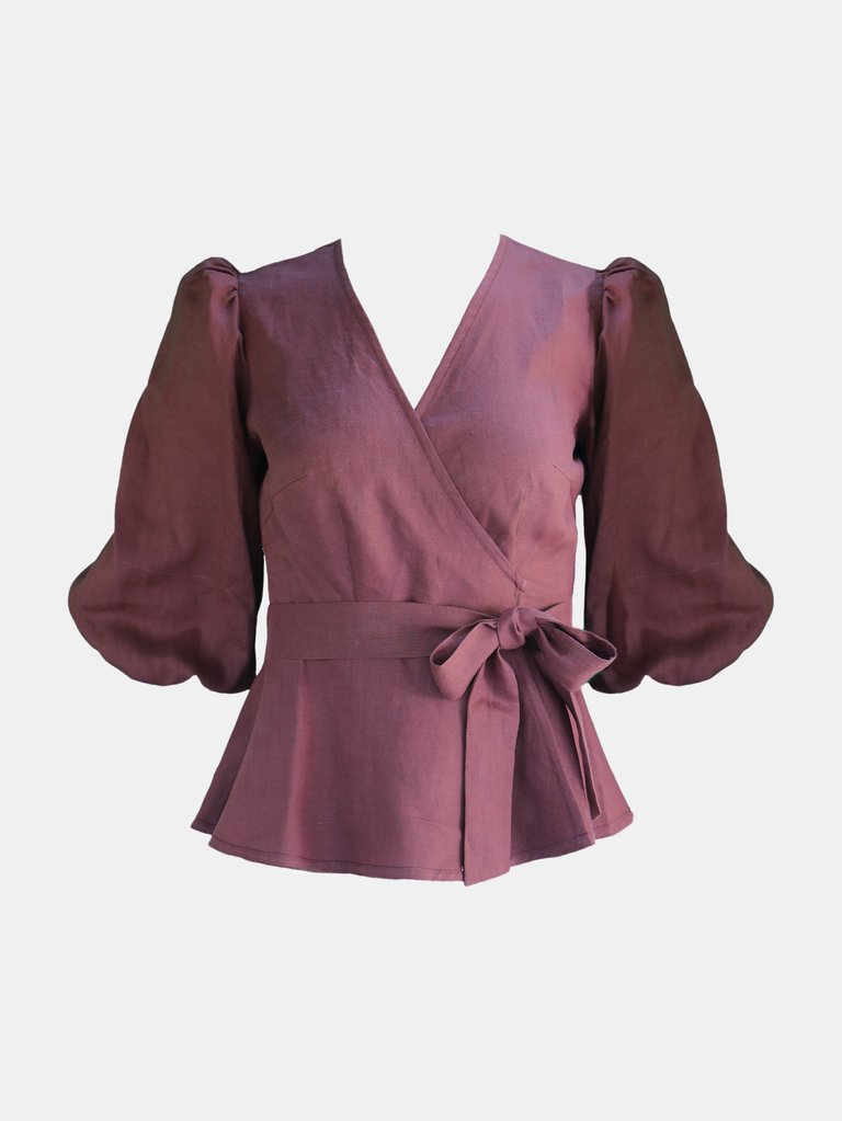 Ellen Wrap Top / Plum Linen - Plum