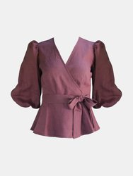 Ellen Wrap Top / Plum Linen - Plum