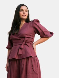 Ellen Wrap Top / Plum Linen