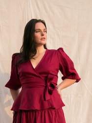 Ellen Wrap Top / Scarlet Red Linen - Onirik