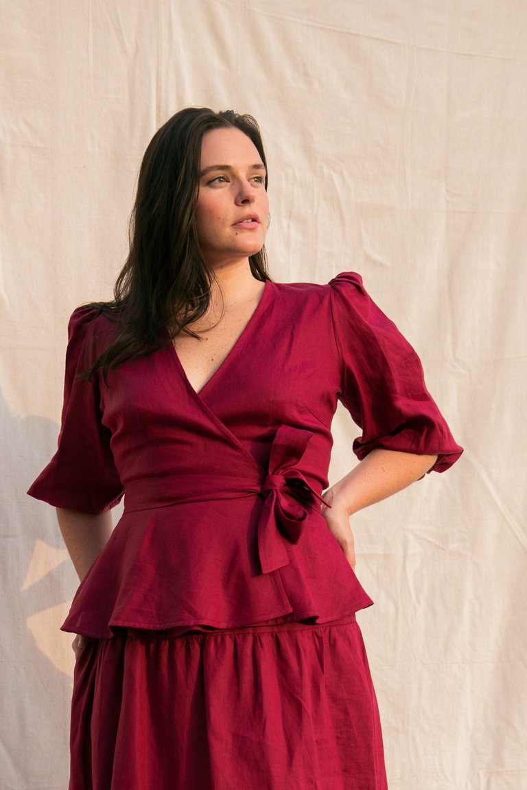 Ellen Wrap Top / Scarlet Red Linen - Onirik