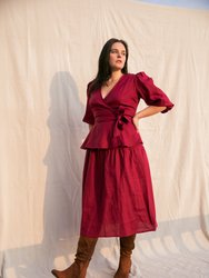 Ellen Wrap Top / Scarlet Red Linen