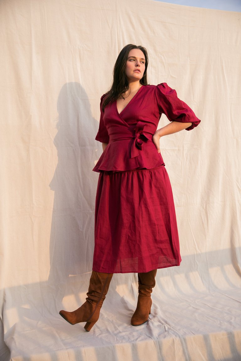 Ellen Wrap Top / Scarlet Red Linen