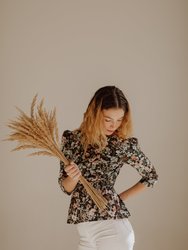 Hannah Bateau Neck Top With Corset Seam Details/Black Floral Cotton