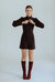 Jane High Neck Empire Mini Dress with Hook and Eye Detail and Blouson Sleeves