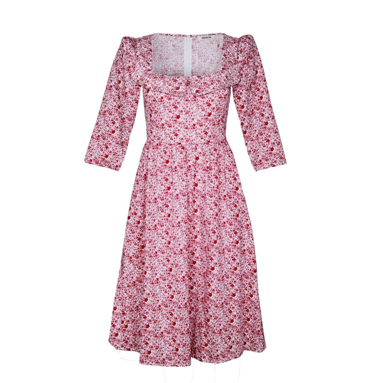 Marisol Dress / Pink (Ruby Red on Milkly White) Cotton Floral