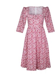 Marisol Dress / Pink (Ruby Red on Milkly White) Cotton Floral