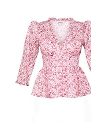 Nia Top / Pink + Milkly White Cotton Floral with Ruffle