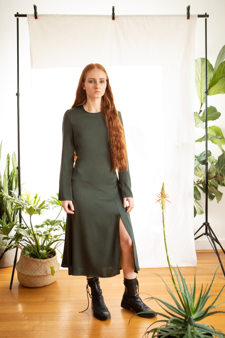 Nina Dress in Deep Green Silk