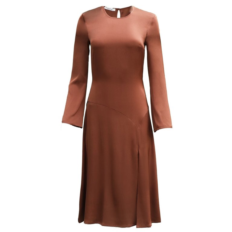 Nina Dress in Sugar Almond Brown Silk