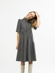 Portia Dress/black + Milky White Broderie Anglaise Cotton