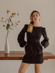 Sadie Bateau Neck Mini Dress with Corset Seam Details - Black