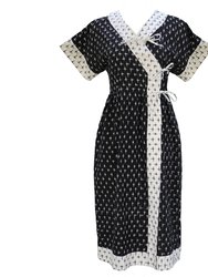 Sara Kimono Dress / Milky White & Black Ikat Cotton