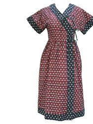 Sara Kimono Dress / Scarlet Red & Black Contrast Cotton