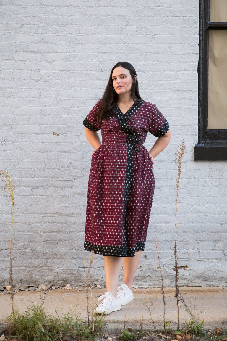 Sara Kimono Dress / Scarlet Red & Black Contrast Cotton