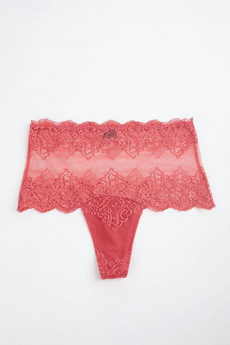 So Fine Lace High Cut Thong In Guava - Guava