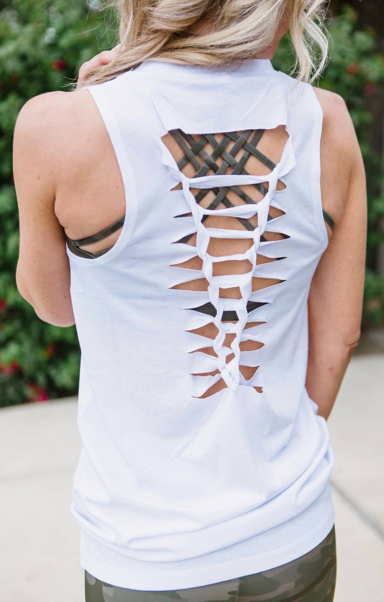 Braid-Back Tank In White