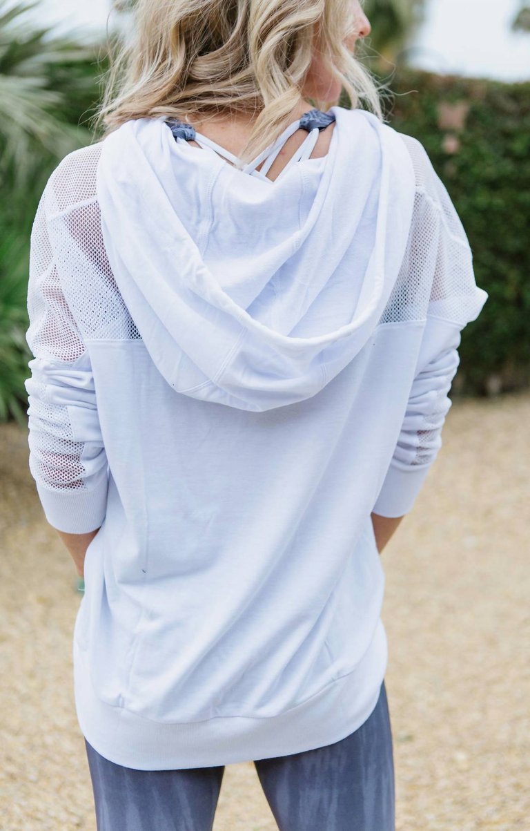 Mesh Long Sleeve Hoodie In White