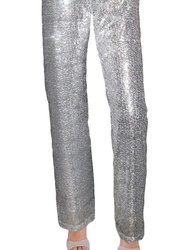 Fully Lined Sequin Pant With Velvet Straight Leg Pencil Leg Or Cuff - Black Straight Leg