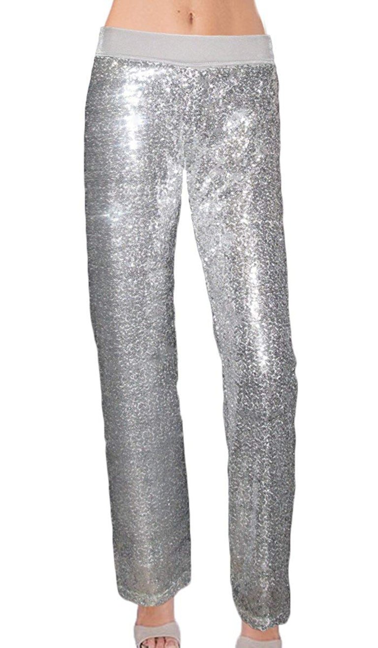 Fully Lined Sequin Pant With Velvet Straight Leg Pencil Leg Or Cuff - Black Straight Leg