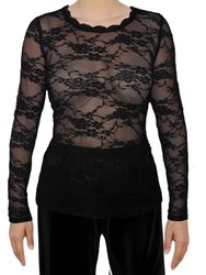 USA Made Ooh La La Long Sleeve Stretch Lace T Shirt Top - Black