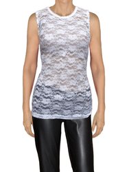 USA Made Ooh La La Plus Size Sleeveless Stretch Lace, Tank Top - White Lace