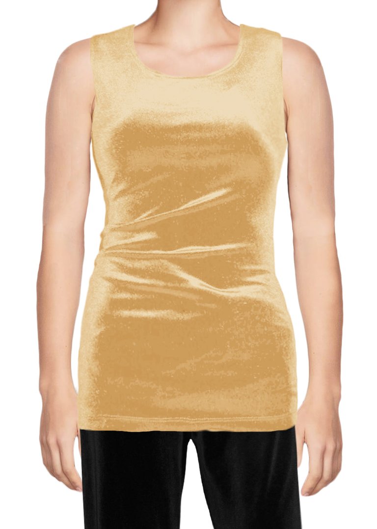 USA Made Ooh La La Plus Size Sleeveless Stretch Velvet Tank Top - Gold Velvet