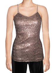 USA Made Ooh la la Sequin Tank Special Occasion Spaghetti Strap Camisole Top Fully lined Lined - Rose Gold