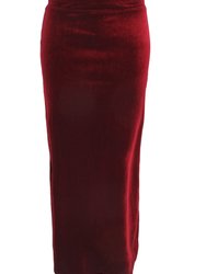 USA Made Ooh la la Special Occasion Stretch Velvet Long Maxi Skirt with Flared Back - Wine