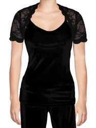 USA Made Ooh la la Stretch Lace Cropped Short Sleeve Shrug Jacket - Black Lace