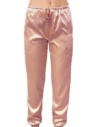 USA Made Ooh La La Stretch Satin Fully Lined Cuffed Joggers With Crystal Embellished Drawstring - Blush