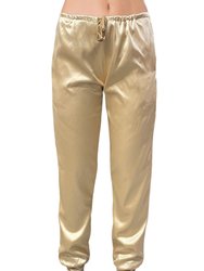 USA Made Ooh La La Stretch Satin Fully Lined Cuffed Joggers With Crystal Embellished Drawstring - Champagne