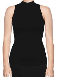 USA Made Ooh La La Women Knit Sleeveless Mock Turtleneck Top Blouse with Cut in Shoulders