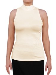 USA Made Ooh La La Women Knit Sleeveless Mock Turtleneck Top Blouse with Cut in Shoulders