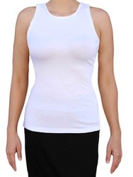 USA Made Ooh la la Womens Knit  Sleeveless Crew Neck Tank Top Blouse w Cut in Shoulders - White