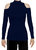 Women's Long Sleeve Open Shoulder Mock Turtleneck Fitted Top - Navy