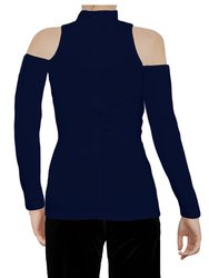 Women's Long Sleeve Open Shoulder Mock Turtleneck Fitted Top