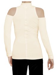 Women's Long Sleeve Open Shoulder Mock Turtleneck Fitted Top