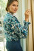 Beth Green And Navy Dianthus Block Print Blouse