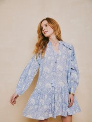 Chloe Dress Blue Dianthus Block Print