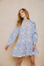 Chloe Dress Blue Dianthus Block Print